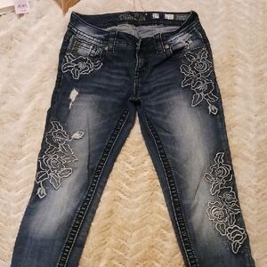 Women's Miss Me Blue Embroidered Jeans
